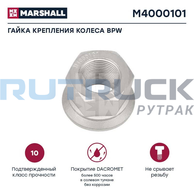 Гайка крепления колеса Дакромет BPW (H=31; 22x1,5) MARSHALL M4000101